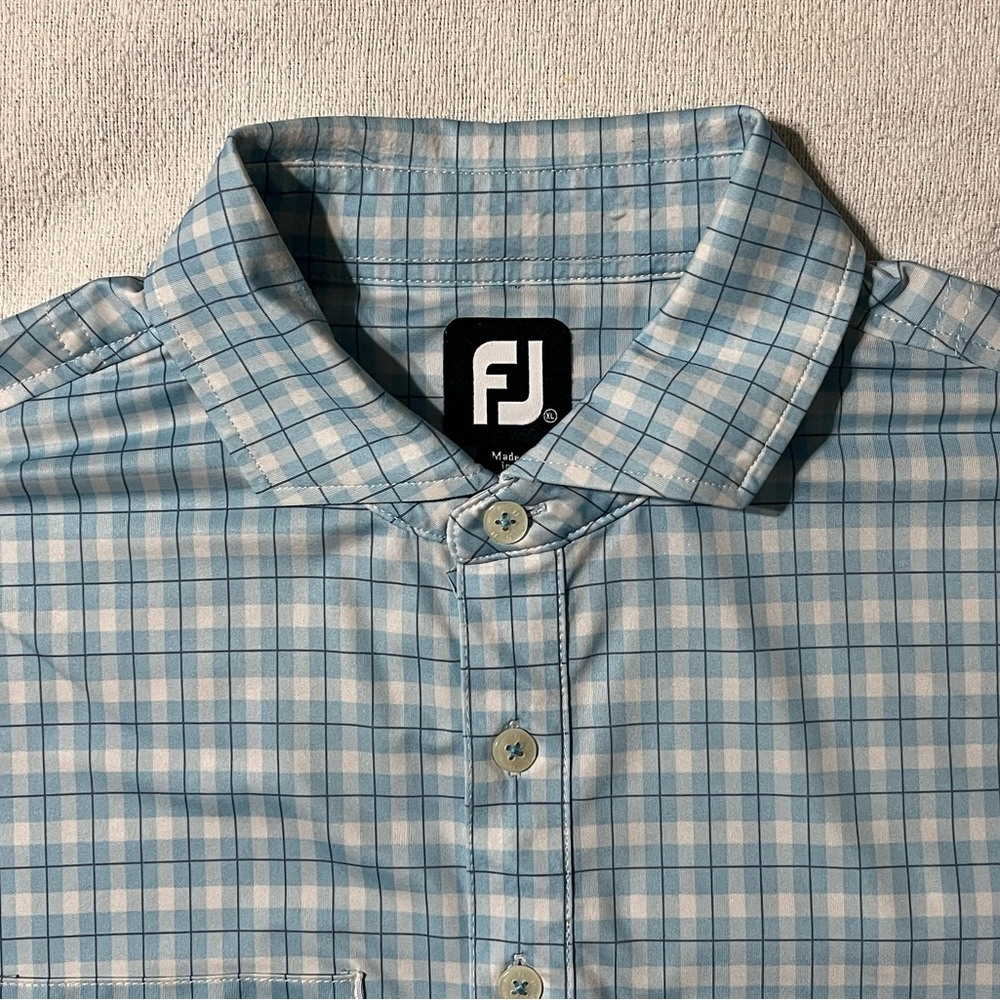 FootJoy‎ FJ Mens XL Golf Blue Window Plaid Polo Shirt Performance